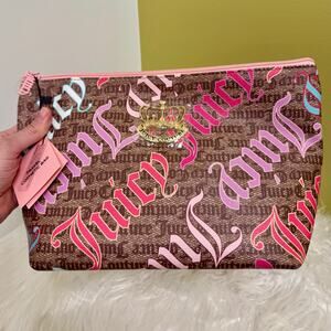 Juicy Couture Makeup Comestic Bag XL Rainbow All Over Logo Travel Clutch NWT